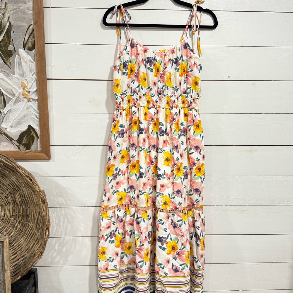 Floral Sundress with Yellow and Pink Accents